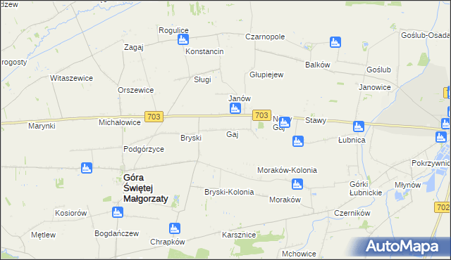 mapa Gaj gmina Góra Świętej Małgorzaty, Gaj gmina Góra Świętej Małgorzaty na mapie Targeo