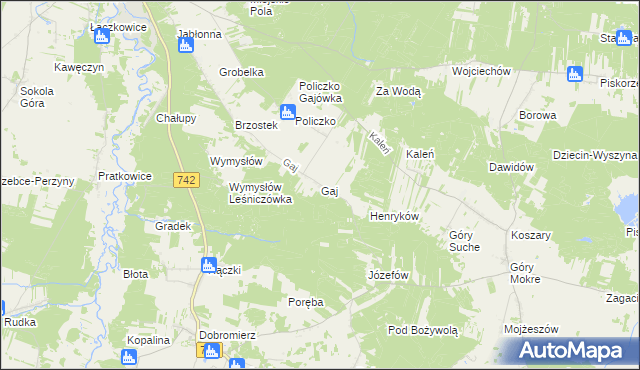 mapa Gaj gmina Przedbórz, Gaj gmina Przedbórz na mapie Targeo