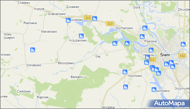 mapa Gaj gmina Śrem, Gaj gmina Śrem na mapie Targeo