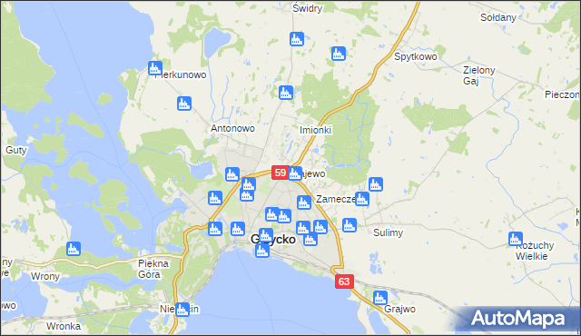 mapa Gajewo gmina Giżycko, Gajewo gmina Giżycko na mapie Targeo