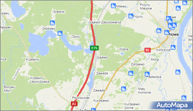 mapa Gajewo gmina Nowe, Gajewo gmina Nowe na mapie Targeo