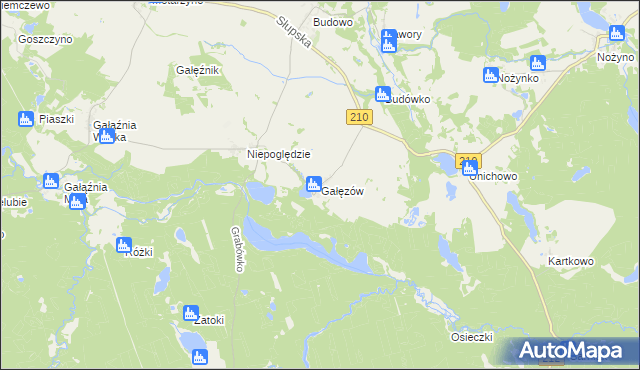 mapa Gałęzów gmina Dębnica Kaszubska, Gałęzów gmina Dębnica Kaszubska na mapie Targeo