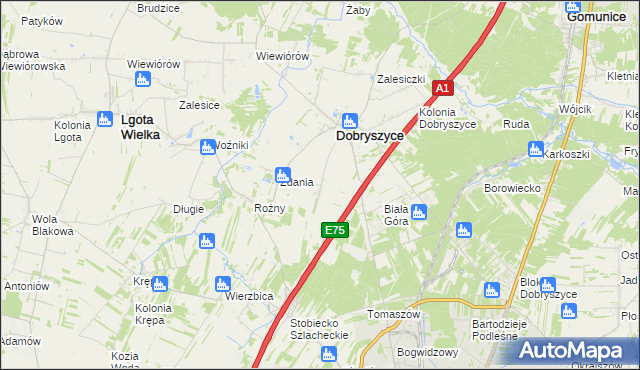 mapa Galonki gmina Dobryszyce, Galonki gmina Dobryszyce na mapie Targeo