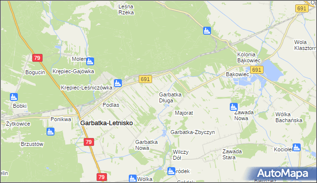 mapa Garbatka Długa, Garbatka Długa na mapie Targeo