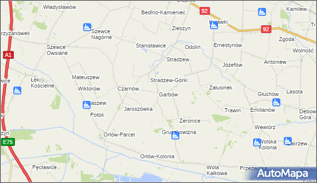 mapa Garbów gmina Bedlno, Garbów gmina Bedlno na mapie Targeo