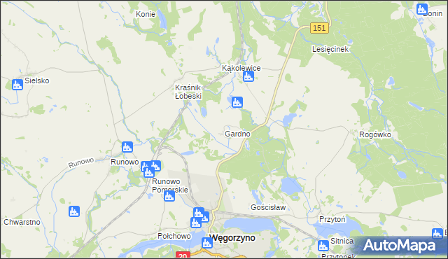 mapa Gardno gmina Węgorzyno, Gardno gmina Węgorzyno na mapie Targeo