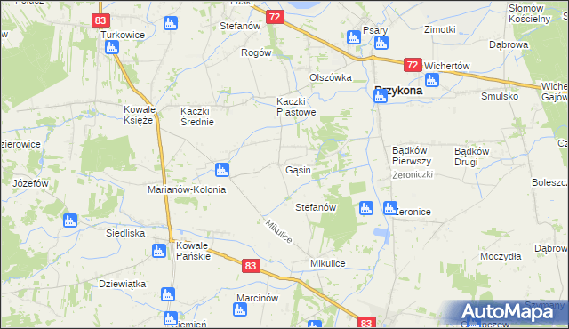 mapa Gąsin, Gąsin na mapie Targeo