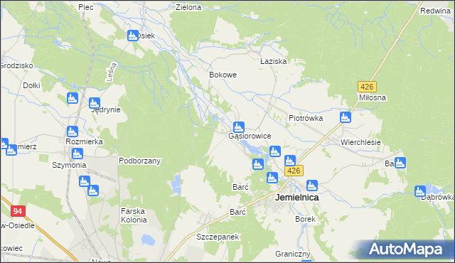 mapa Gąsiorowice, Gąsiorowice na mapie Targeo