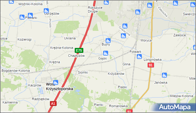 mapa Gąski gmina Wola Krzysztoporska, Gąski gmina Wola Krzysztoporska na mapie Targeo