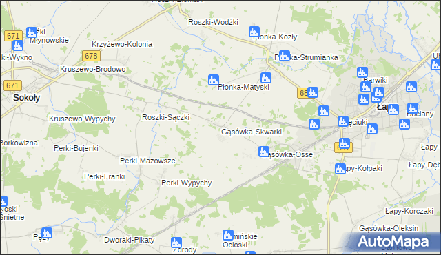 mapa Gąsówka-Skwarki, Gąsówka-Skwarki na mapie Targeo