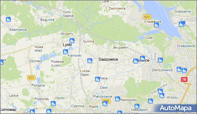 mapa Gaszowice powiat rybnicki, Gaszowice powiat rybnicki na mapie Targeo