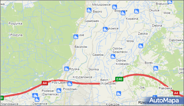 mapa Gawłów gmina Bochnia, Gawłów gmina Bochnia na mapie Targeo