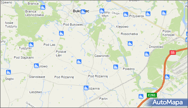mapa Gawroniec gmina Bukowiec, Gawroniec gmina Bukowiec na mapie Targeo