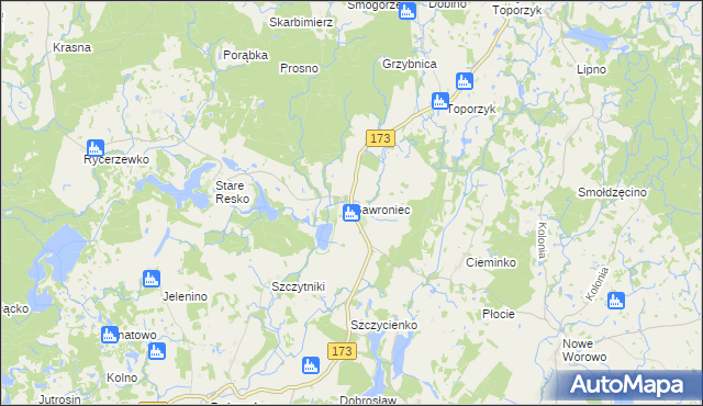 mapa Gawroniec gmina Połczyn-Zdrój, Gawroniec gmina Połczyn-Zdrój na mapie Targeo