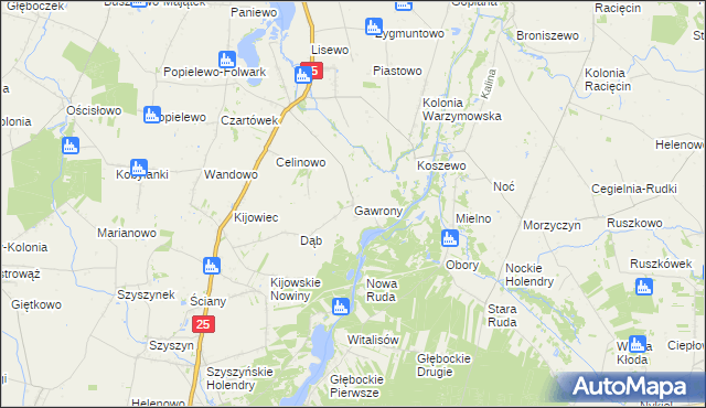 mapa Gawrony gmina Skulsk, Gawrony gmina Skulsk na mapie Targeo