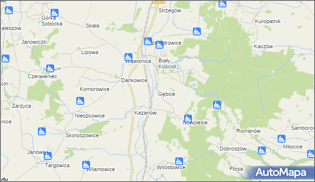 mapa Gębice gmina Strzelin, Gębice gmina Strzelin na mapie Targeo