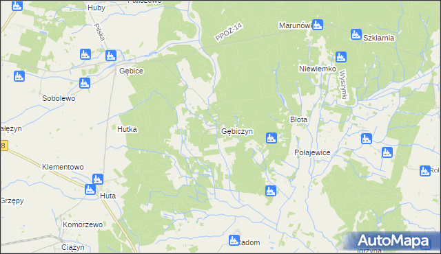 mapa Gębiczyn, Gębiczyn na mapie Targeo