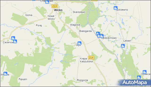 mapa Gęś gmina Wicko, Gęś gmina Wicko na mapie Targeo