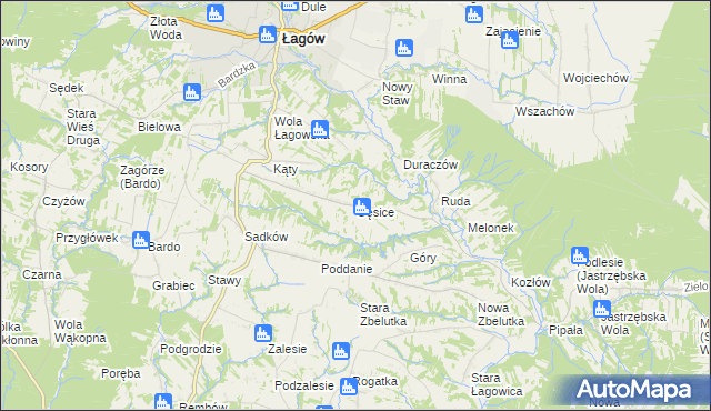 mapa Gęsice gmina Łagów, Gęsice gmina Łagów na mapie Targeo