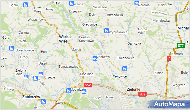 mapa Giebułtów gmina Wielka Wieś, Giebułtów gmina Wielka Wieś na mapie Targeo