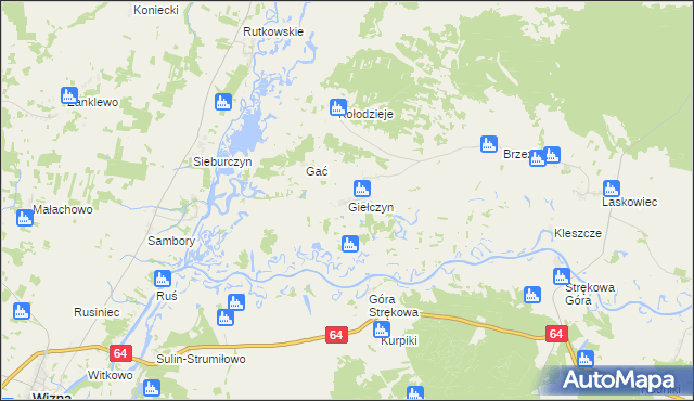 mapa Giełczyn gmina Trzcianne, Giełczyn gmina Trzcianne na mapie Targeo