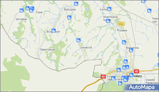 mapa Gierałcice gmina Głuchołazy, Gierałcice gmina Głuchołazy na mapie Targeo