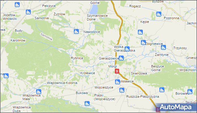 mapa Gieraszowice, Gieraszowice na mapie Targeo