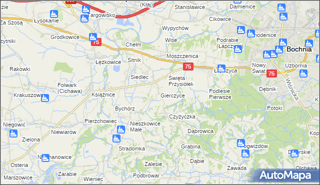 mapa Gierczyce gmina Bochnia, Gierczyce gmina Bochnia na mapie Targeo