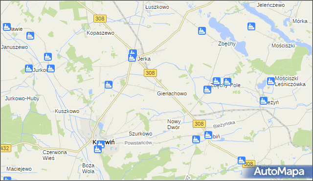 mapa Gierłachowo gmina Krzywiń, Gierłachowo gmina Krzywiń na mapie Targeo