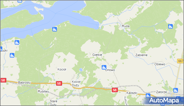 mapa Giętkie, Giętkie na mapie Targeo