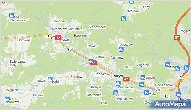 mapa Gilów gmina Bliżyn, Gilów gmina Bliżyn na mapie Targeo