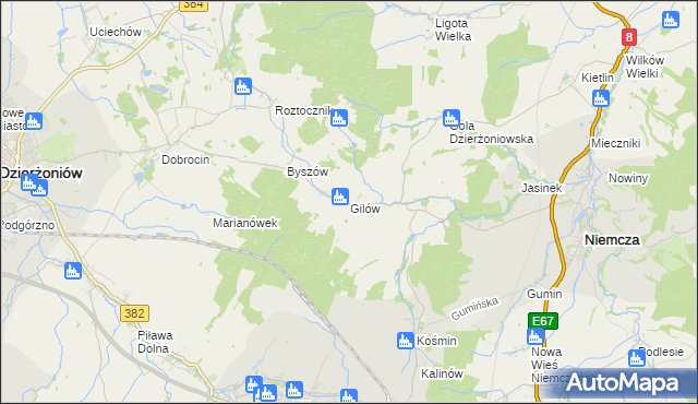 mapa Gilów gmina Niemcza, Gilów gmina Niemcza na mapie Targeo