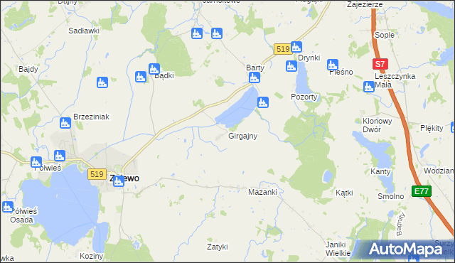 mapa Girgajny, Girgajny na mapie Targeo