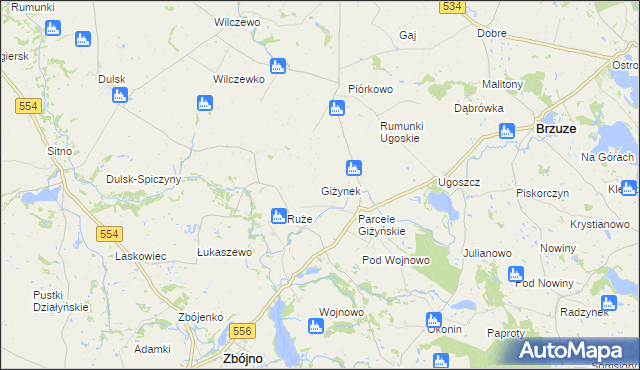 mapa Giżynek gmina Brzuze, Giżynek gmina Brzuze na mapie Targeo