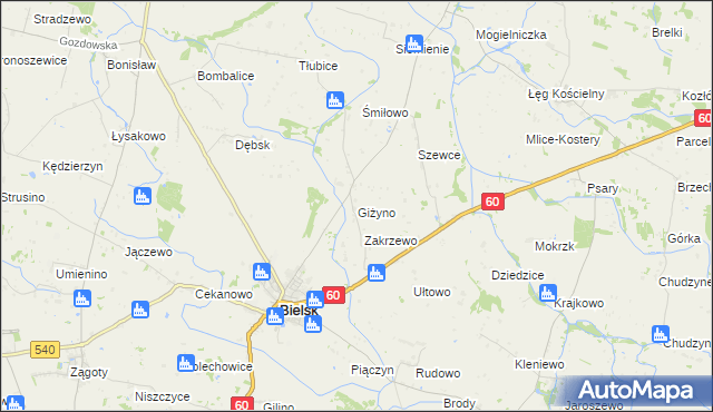 mapa Giżyno gmina Bielsk, Giżyno gmina Bielsk na mapie Targeo