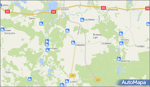 mapa Głażewo gmina Międzychód, Głażewo gmina Międzychód na mapie Targeo