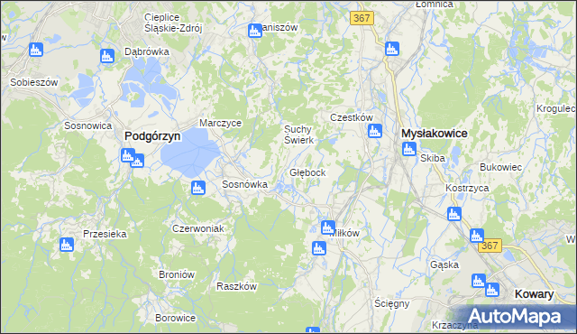 mapa Głębock gmina Podgórzyn, Głębock gmina Podgórzyn na mapie Targeo