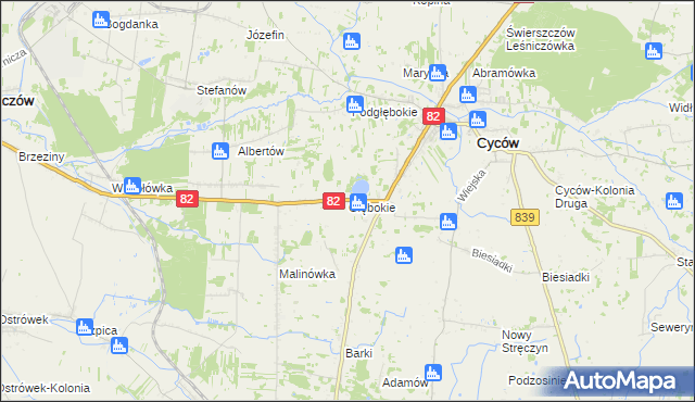 mapa Głębokie gmina Cyców, Głębokie gmina Cyców na mapie Targeo