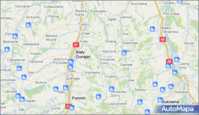 mapa Gliczarów Dolny, Gliczarów Dolny na mapie Targeo