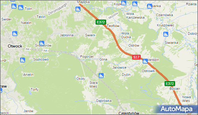 mapa Glina gmina Celestynów, Glina gmina Celestynów na mapie Targeo