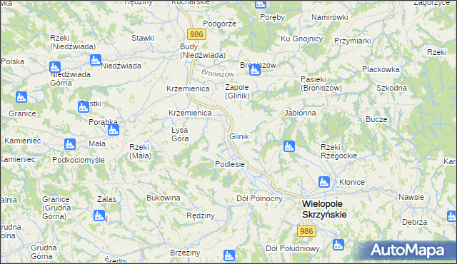 mapa Glinik gmina Wielopole Skrzyńskie, Glinik gmina Wielopole Skrzyńskie na mapie Targeo