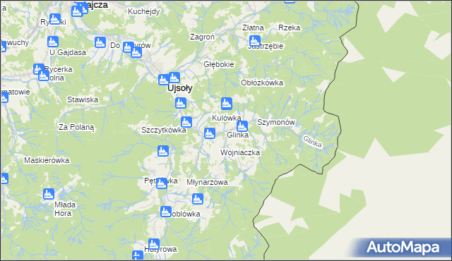 mapa Glinka gmina Ujsoły, Glinka gmina Ujsoły na mapie Targeo