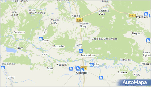 mapa Gliny gmina Księżpol, Gliny gmina Księżpol na mapie Targeo