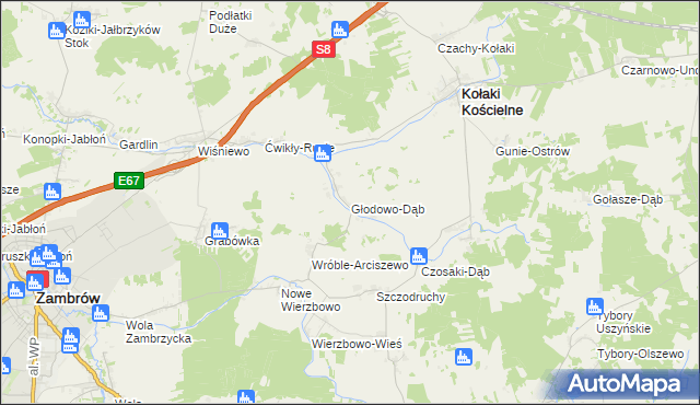 mapa Głodowo-Dąb, Głodowo-Dąb na mapie Targeo