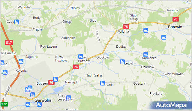 mapa Głosków gmina Borowie, Głosków gmina Borowie na mapie Targeo