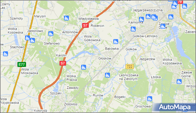 mapa Głosków gmina Piaseczno, Głosków gmina Piaseczno na mapie Targeo