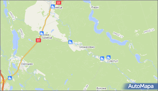 mapa Głowaczewo gmina Wałcz, Głowaczewo gmina Wałcz na mapie Targeo