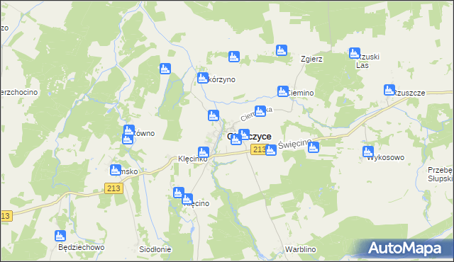 mapa Główczyce powiat słupski, Główczyce powiat słupski na mapie Targeo