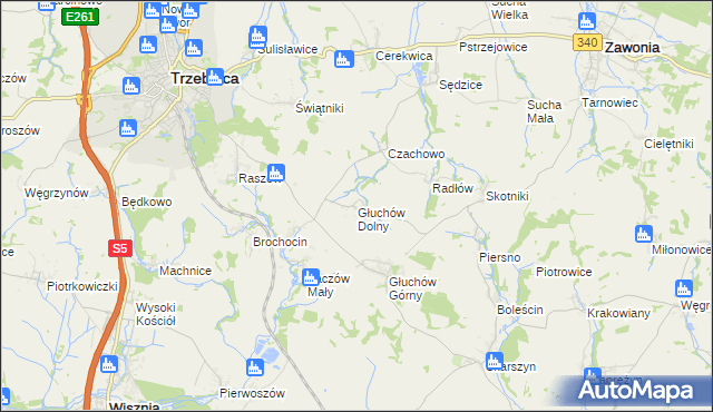 mapa Głuchów Dolny, Głuchów Dolny na mapie Targeo