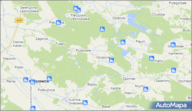 mapa Głuszyna gmina Kraszewice, Głuszyna gmina Kraszewice na mapie Targeo